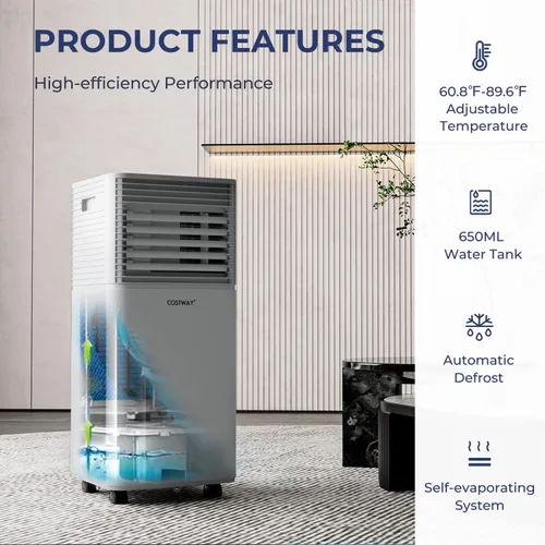 Miniatura 6 de COSTWAY Aire acondicionado portátil, espacios de 10000BTU de hasta 350 pies cuadrados, con control remoto, temporizador de 24 horas y kit de Gris