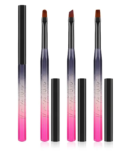 Miniatura 20 de 3 piezas de brochas de limpieza de arte de uñas, brochas de uña redondas/anguladas/planas resistentes a la acetona para remover esmalte de gel