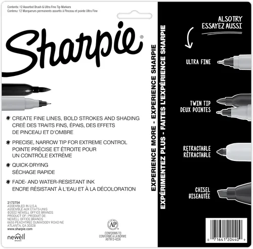 Miniatura 6 de Sharpie Brush Twin Marcadores permanentes con punta de pincel y marcador de punta ultrafina, surtido de 12