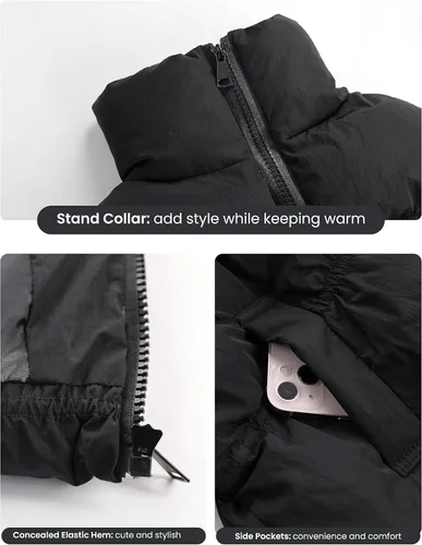 Miniatura 2 de UANEO Chaleco acolchado recortado para mujer, con cremallera, cuello alto, sin mangas, acolchado
