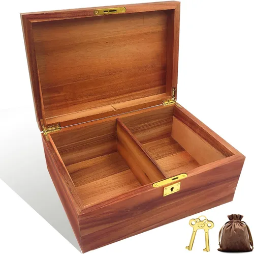 Miniatura 13 de MFLUEEWR Caja Grande de Madera con Tapa con Bisagras con Cerradura de Combinación, Caja de Almacenamiento de Madera Cofre Decorativo con Cerradura