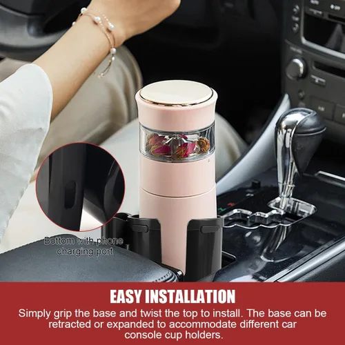 Miniatura 5 de Expansor de portavasos 2 en 1 con soporte para teléfono, adaptador extensor de portavasos de vehículo de 2.6 a 3.93 pulgadas con base expandible