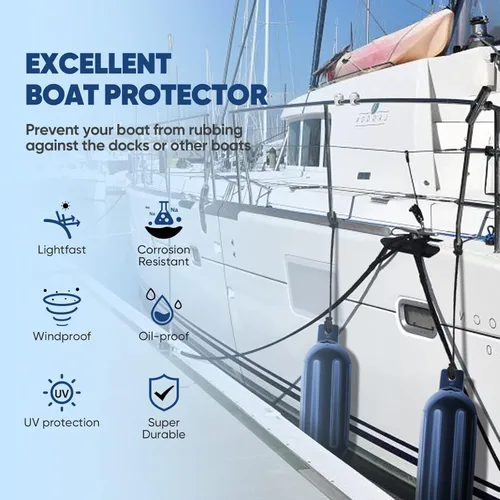 Miniatura 3 de Dreizack Boat Fenders 4 Pack, Boat Bumpers for Docking with 4 Ropes, Inflatable Ribbed Marine Pontoon Boat Fender Bumper for Docks with 1 Storage