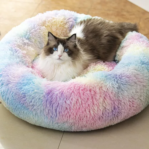 Miniatura 8 de Cama Redonda Anti-Ansiedad de Felpa Sintética Mullida Cálida y Lavable para Perros y Gatos, Cama Original para Mascotas Pequeñas, Medianas y Verde