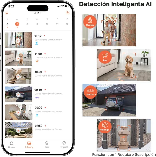Miniatura 2 de Dzees Cámaras de seguridad inalámbricas para exteriores 2K, cámaras de vigilancia WiFi alimentadas por batería con detección de movimiento AI, foco