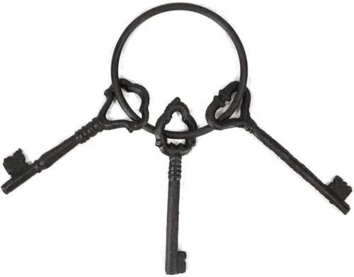 Ebros Gift Juego de 3 llaves de carcelero de hierro fundido con diseño vintage realista y antiguo en el Viejo Mundo para Halloween, accesorios para