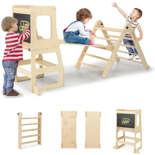Olakids Pikler - Juego de triángulos 8 en 1, juguetes de escalada para niños pequeños, patio de recreo de madera plegable Montessori Jungle Gym con