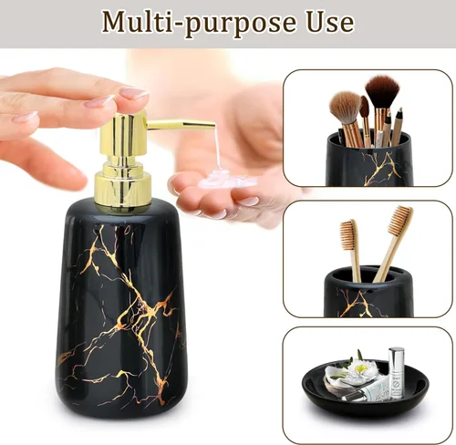 Miniatura 4 de CERBIOR Juego de accesorios de baño, 4 piezas de accesorios de cerámica para decoración de baño, incluye soporte para cepillos de dientes, taza