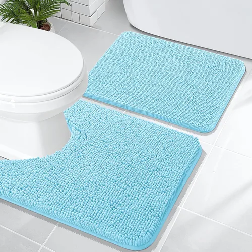 Miniatura 54 de OLANLY Juego de alfombras de baño de 2 piezas, alfombras de baño de chenilla suave y absorbente y alfombra de contorno en forma de U para inodoro