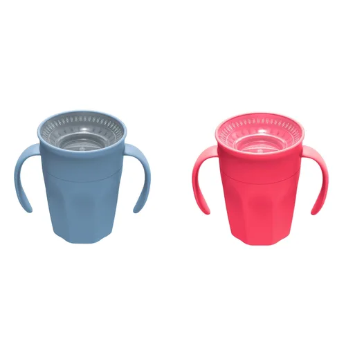 Dr. Brown's Milestones Cheers 360 - Vaso de transición sin boquilla con asas, apto para viajes y sin fugas, para bebés y niños pequeños, azul y Azul