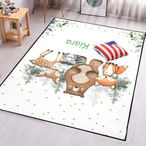 Miniatura 6 de Woodland Bear Fox Deer - Alfombra personalizada de fibra de poliéster antideslizante para decoración del hogar, alfombra personalizada