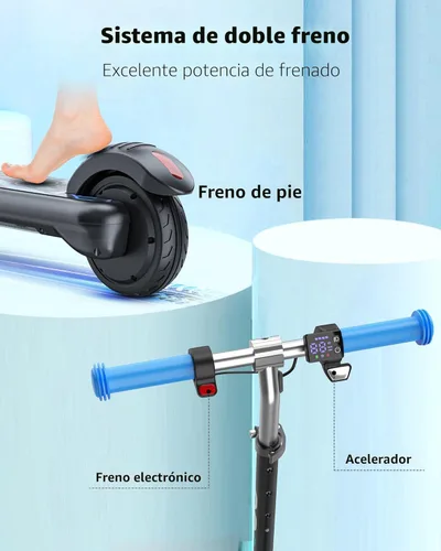 Miniatura 3 de Gyroor H30 Max Scooter eléctrico para niños, pantalla LED, potente motor de 150 W, sistema de freno doble, altura y velocidad ajustables