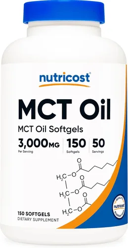 Nutricost MCT Oil Softgels 1000mg, 150 SFG (3,000mg por porción) - Excelente para Keto, Cetosis y Dietas Cetogénicas