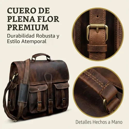 Miniatura 6 de Maletín de cuero para hombres y mujeres, bolso cruzado de cuero genuino marrón oscuro, bolsa de oficina para hombres y mujeres, 18 pulgadas