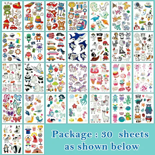 Miniatura 2 de partywind 408 hojas de tatuajes individuales para niños + 30 hojas de estilos mixtos brillantes tatuajes temporales para niños y niñas, rellenos