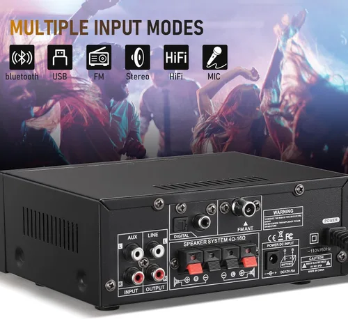 Miniatura 5 de Facmogu BT-398A Amplificador de audio digital estéreo, sistema amplificador de potencia de sonido HiFi Max 450Wx2, amplificador receptor de 2.0
