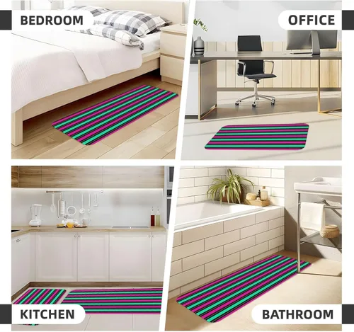 Miniatura 4 de Antifatigue Kitchen Mats for Floor 2 Piece - Retro Color Line Print Kitchen Rugs Washable, Non Slip Runner Rug Standing Mat for