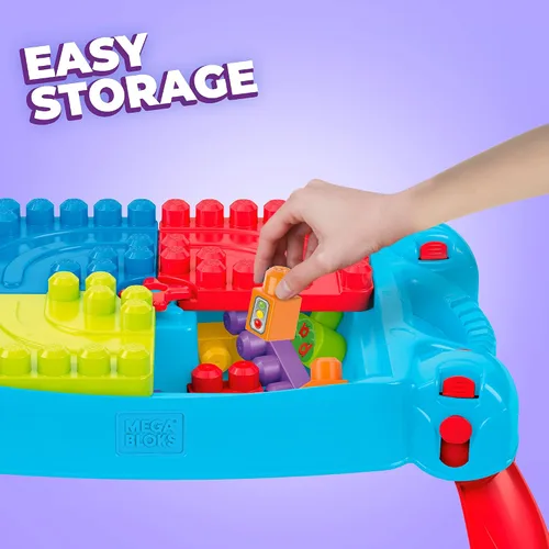 Miniatura 6 de Mega BLOKS First Builders - Bolsa de construcción grande rosa + mesa Build 'n Learn, paquete de juego de construcción, 110 piezas, juguetes