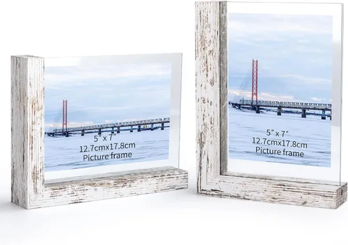Miniatura 11 de Lavezee Paquete de 2 marcos de fotos de 4 x 6 pulgadas, hechos de base de madera negra en forma de L con vidrio, imágenes de fotos de doble cara