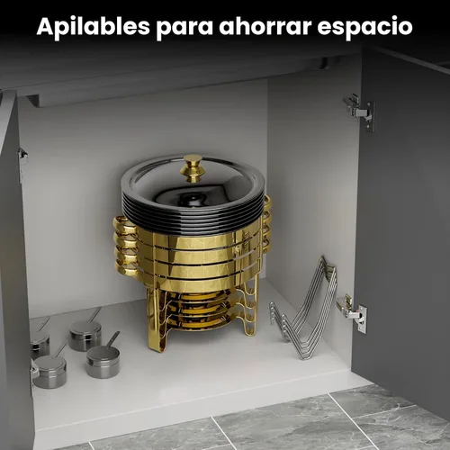 Miniatura 6 de Platos Calentadores Redondos para Buffet Paquete de 4, Chafers de 5QT y Calentadores de Buffet con 2 Guantes Resistentes al Calor, 4 Cucharas, 4