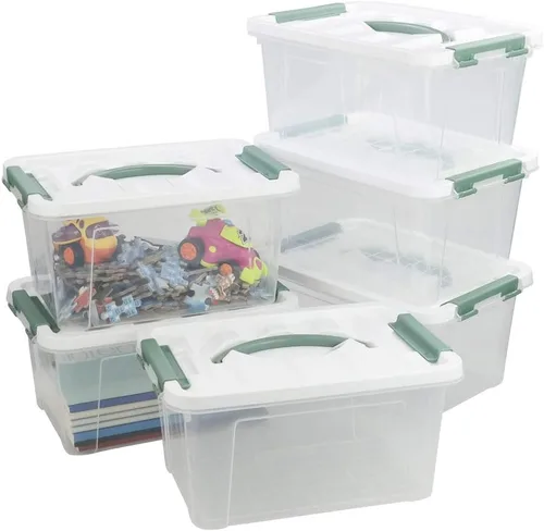 Miniatura 8 de Paquete de 6 cajas de almacenamiento con cierre transparente, contenedor de almacenamiento pequeño con asa