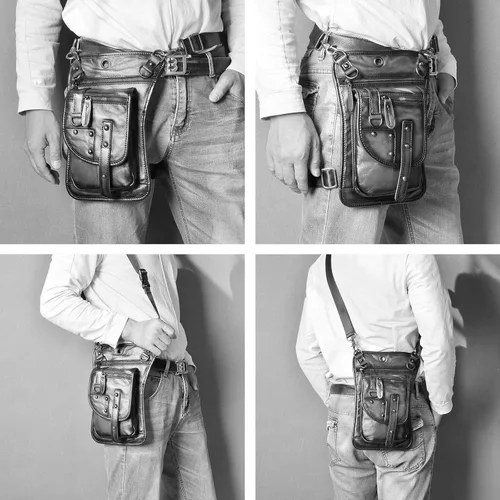 Miniatura 5 de Le'aokuu Riñonera deportiva de cuero genuino para mujer y hombre, riñonera, para montar a la cadera, para muslo, piernas cruzadas