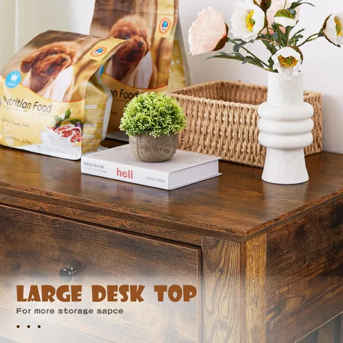 Miniatura 5 de LEMBERI Mueble de jaula para perros grande de 44 pulgadas, mesa auxiliar de madera para perros con cajones de almacenamiento, jaula decorativa