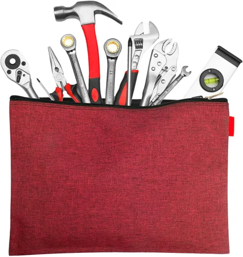 Miniatura 4 de Paquete de 5 bolsas de herramientas de lona con cremallera, 13.3 x 9.4 pulgadas, 14 onzas, resistente, impermeable, multiusos, para organizar