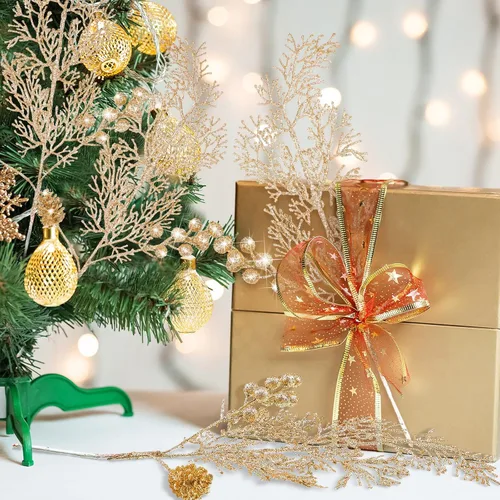 Miniatura 7 de Tigeen 12 Piezas Púas de Árbol de Navidad a Granel, Relleno Artificial para Árbol de Navidad, Púas de Bayas con Purpurina, Tallos, Ramas y Champán