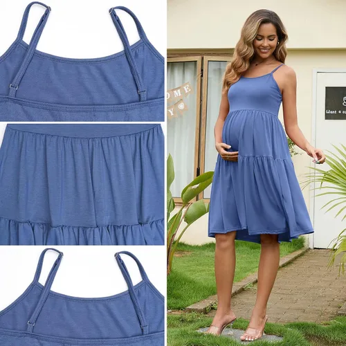 Miniatura 176 de GINKANA Vestido de maternidad sin mangas para mujer, con tirantes ajustables, vestido casual de verano para uso diario o baby shower