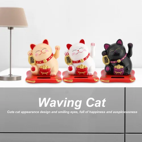 Miniatura 8 de Agatige Gato de la suerte alimentado por energía solar, brazo agitador chino de la suerte, adorno de gato de la suerte Feng Shui, decoración de gato