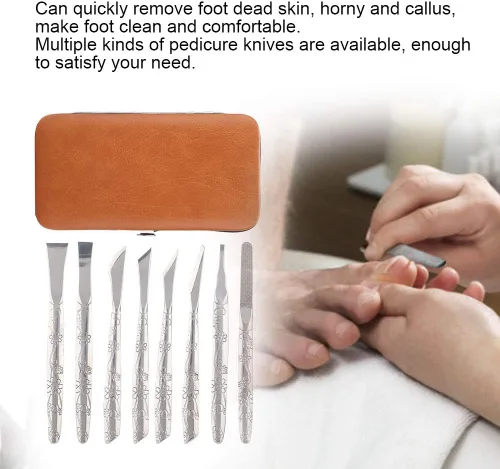 Miniatura 2 de Watris Veiyi 8 herramientas de pedicura para afeitadora de pies, juego de cuchillos de pedicura, kit de eliminación de piel muerta de acero