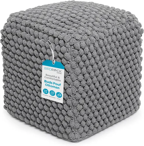 Miniatura 9 de BIRDROCK HOME - Taburete de puf redondo con diseño otomano – Puf de punto – Cuerda trenzada de algodón – Ideal para la sala de estar, dormitorio