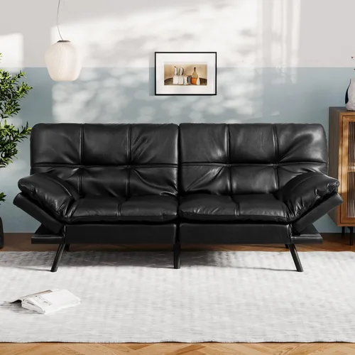Miniatura 16 de Vyfipt Sofá cama futón, sofá pequeño de espuma viscoelástica con respaldo dividido para sala de estar, sofá biplaza moderno con reposabrazos