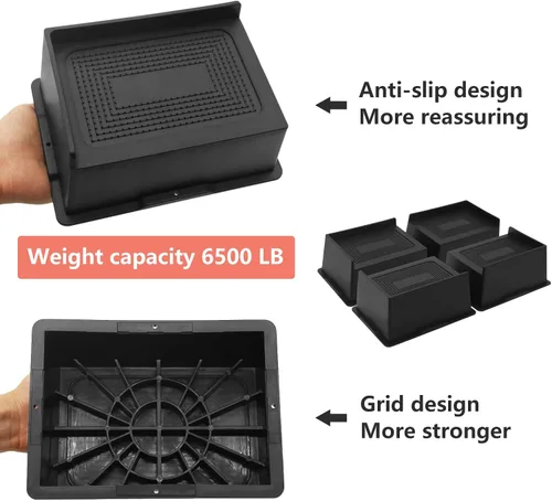Miniatura 4 de Paquete de 4 elevadores de cama de 3 pulgadas, elevadores de muebles extra grandes de alta resistencia, elevadores de cama extra anchos para sofá