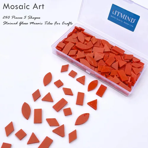 Miniatura 2 de LITMIND Kit de Azulejos de Mosaico de Vidrio Manchado Rojo Naranja para Manualidades - 240 Piezas, 5 Formas Mixtas