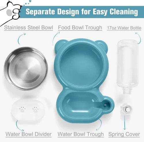 Miniatura 3 de Cuencos para Perros, Juego de Cuencos para Comida y Agua de Gatos con Dispensador de Agua y Cuenco de Acero Inoxidable para Gatos y Perros Pequeños