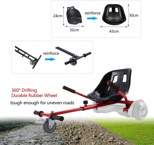 Miniatura 2 de Accesorio de asiento para aeropatineta para aeropatineta de 6.5 a 10 pulgadas, kit de conversión de buggy go kart, accesorio para scooter de Rojo