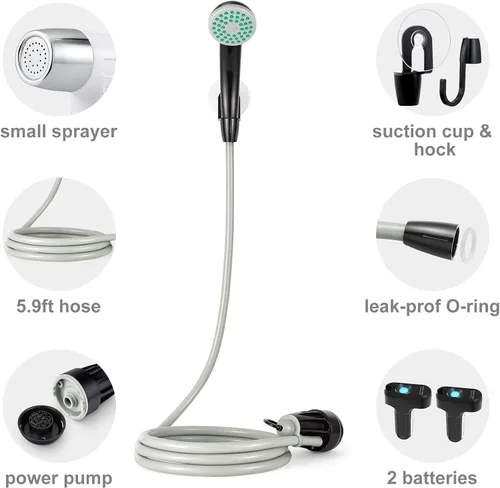 Miniatura 8 de KEDSUM Ducha portátil, bomba de ducha portátil con batería recargable, ducha portátil para campamento, cabezal de ducha portátil al aire libre
