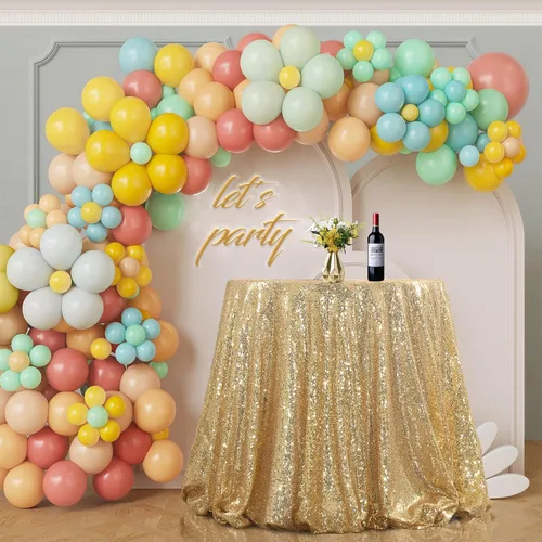 Miniatura 8 de SquarePie Mantel de lentejuelas redondo dorado de 90 pulgadas brillante para bodas, cumpleaños, fiestas, Navidad