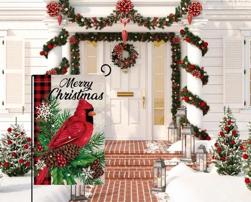 Miniatura 2 de BLKWHT Bandera de jardín de pájaros cardenales de Navidad de 12 x 18 pulgadas, vertical, doble cara, vacaciones de invierno, decoraciones