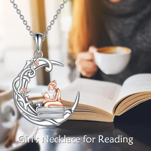 Miniatura 5 de YFN Collar de plata de ley 925 para amantes de los libros, colgante de lectura para mujer, regalo de graduación, joyería para estudiantes, amigos