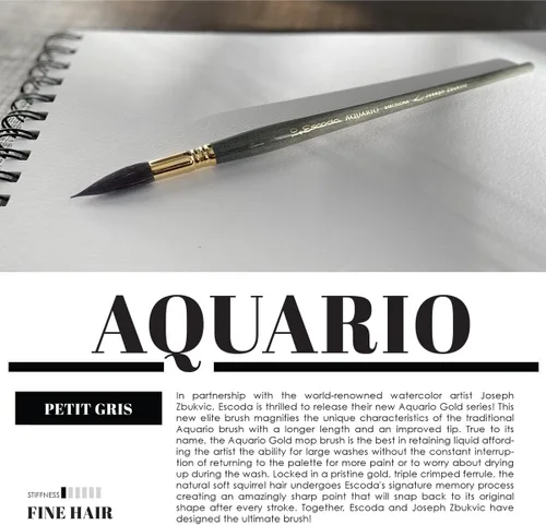 Miniatura 6 de Escoda Aquario Gold Series 1140 Joseph Zbukvic - Brocha para acuarela y acrílica, mango corto, trapeador redondo, pelo de ardilla natural Petit Gris