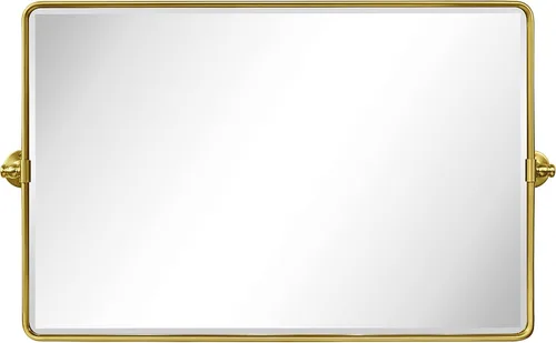 Miniatura 12 de TEHOME Espejo de baño con pivote horizontal, inclinable, marco de metal negro, rectangular, redondeado, rectangular, inclinable, biselado