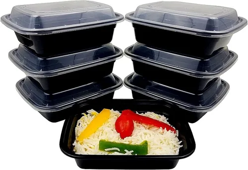 PACTOGO Recipientes desechables de plástico negro rectangulares de 12 onzas con tapas, sin BPA (paquete de 50 juegos)