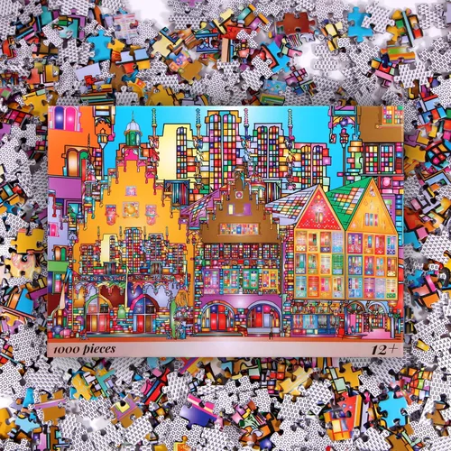 Miniatura 5 de Bgraamiens Puzzle-City Street-1000 Piezas Creativo Colorido Ciudad Vista Calle Rompecabezas Rompecabezas Color Challenge Puzzle
