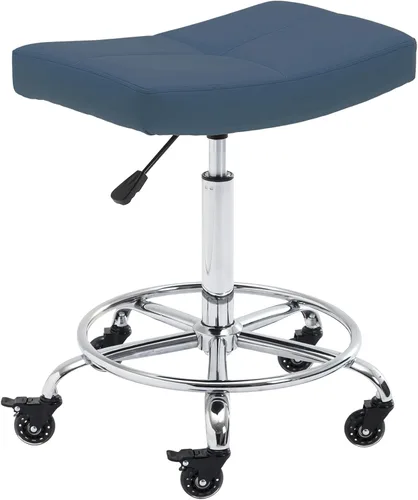 Miniatura 8 de Taburete enrollable ajustable resistente con asiento ancho, ruedas de goma bloqueables y reposapiés, silla giratoria para cocina, laboratorio, Gris
