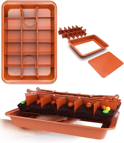 Miniatura 8 de Sartén para brownie con divisores antiadherentes para brownies, haz 18 brownies precortados a la vez, bandeja para hornear brownie individual