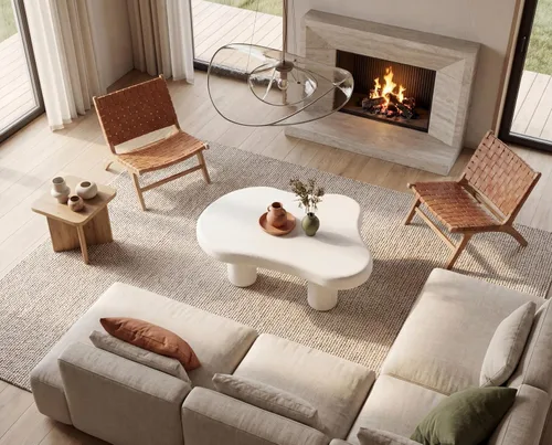 Miniatura 2 de Mesa de centro moderna de piedra, mesa de sala de estar, mesa con acabado texturizado de acento, mesa central de sofá para Blanco hueso