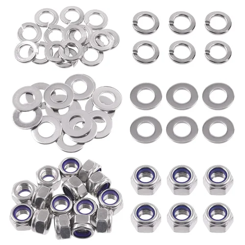 Miniatura 9 de Swpeet Kit de surtido de 150 piezas de tuercas hexagonales de bloqueo de acero inoxidable SAE 304 de 1/4"-20 y arandelas planas de 1/4